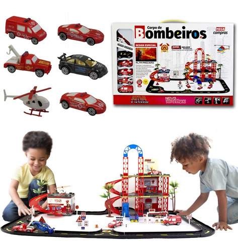 Hot Pista Auto Posto Bombeiro Carros Plataforma Helicóptero