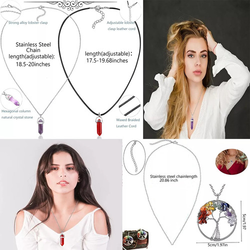 ** 12 Pzs Cristal Collar Dije Cuarzo Natural Gema Prisma