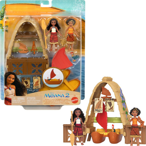 Mattel Disney Moana 2 Juguetes, Moana & Loto's Workshop Playset Con 2 Muñecas Pequeñas, Figura Heihei, Barco Flotante Y 5 Accesorios