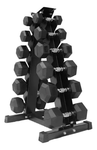 Pack 105kg Mancuernas Hexagonales Más Rack Triangular