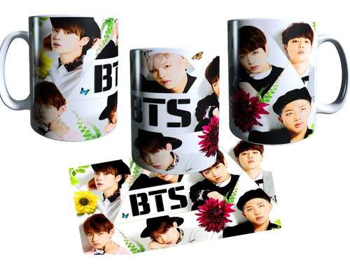 Taza Cerámica Miembros En Mosaico Del Grupo Bts. Kpop. 11 Oz