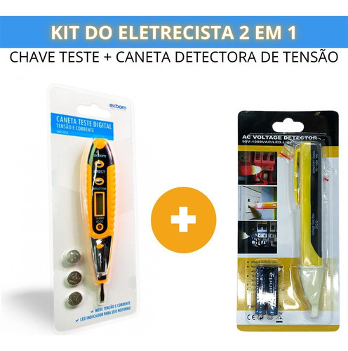 Kit Chave Teste + Caneta Detectora De Tensão Do Eletricista