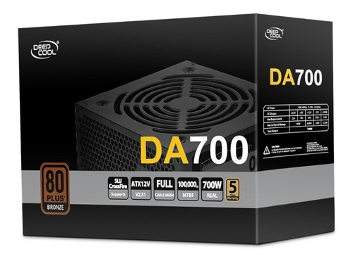 Imagen 1 de 9 de Fuente Gamer Deepcool Da700 700w Certificada 80 Plus Bronze
