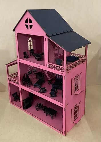 Casa Casinha Da Barbie Montada + Móveis Rosa - Colore - Casinha de