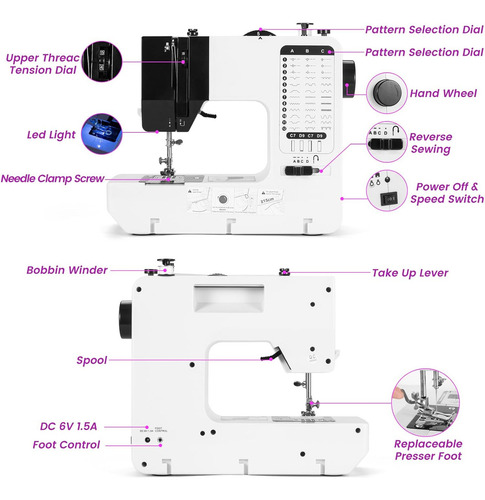 Máquina Coser Eléctrica 38 Puntadas Velocidad Dual Ajustable