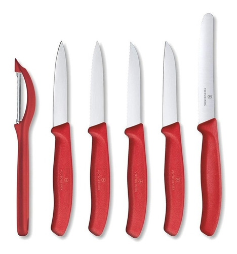Set 6 Cuchillos Verdura + Pelador Victorinox Rojo 6.7111.6g