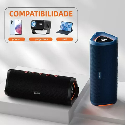 Caixa De Som Portátil Bluetooth Subwoofer Tws Ipx5 Com Rgb Cor Preto 110v/220v