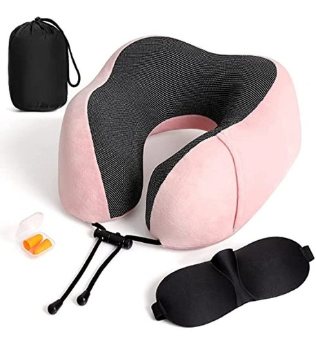 Almohada De Viaje 100 % Espuma Viscoelástica Pura, Funda Tra