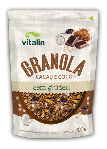 Granola Integral Cacau E Coco Sem Glúten Vegano Vitalin