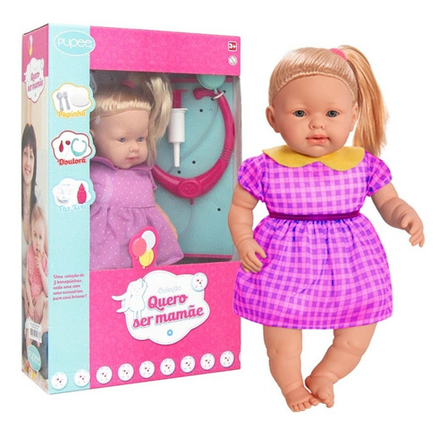 Boneca Bebê Quero Ser Mamãe C/ Acessórios - Doutora - Pupee