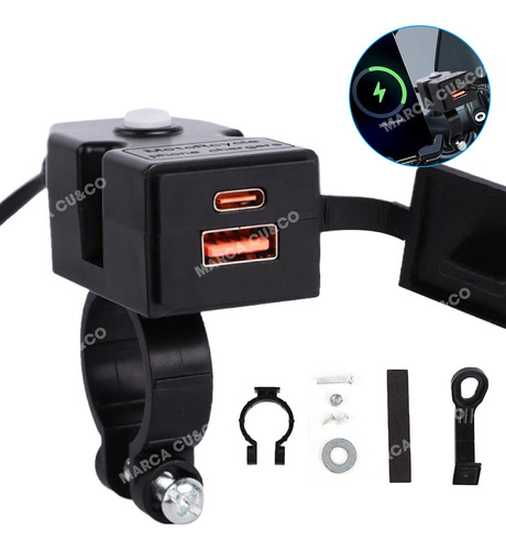 Cargador Double Usb Type C Para Motocicleta Carga Rápida 40w