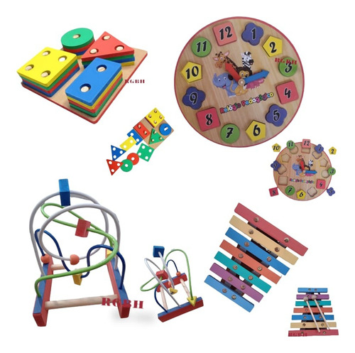 Kit Brinquedo Pedagógico Prancha, Xilofone, Aramado, Relógio