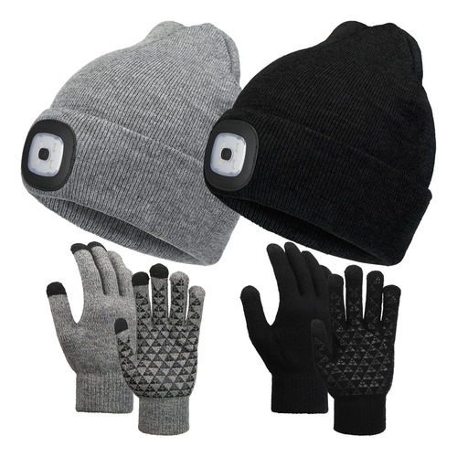 2 Piezas Led Beanie Hat Warm Knit Guantes Set Unisex Beanie 