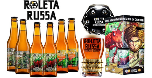  Kit Cerveja Roleta Russa Ipa, Imp. Ipa,  Easy Ipa E Copo