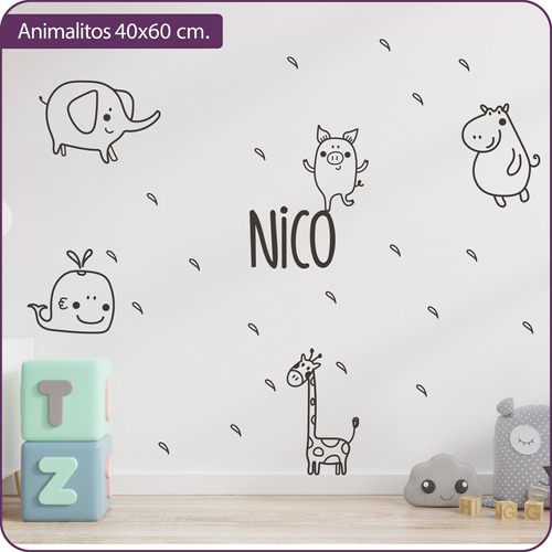 Vinilo Decorativo Infantil Animales Selva Con Nombre