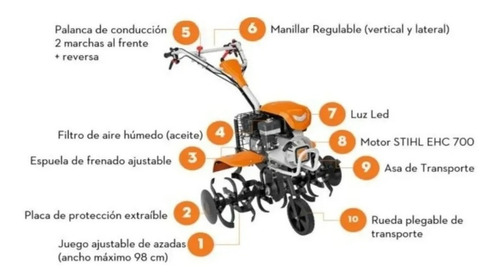 Motocultivador Stihl 7 Hp 2 Velocidades Mh710 Plaza Verdi