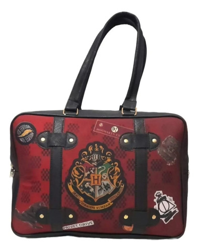 Bolsa Tipo Maletín Harry Potter Hogwarts Escudo Acabado De Los Herrajes Oro Color Rojo Correa De Hombro Negro Diseño De La Tela Liso