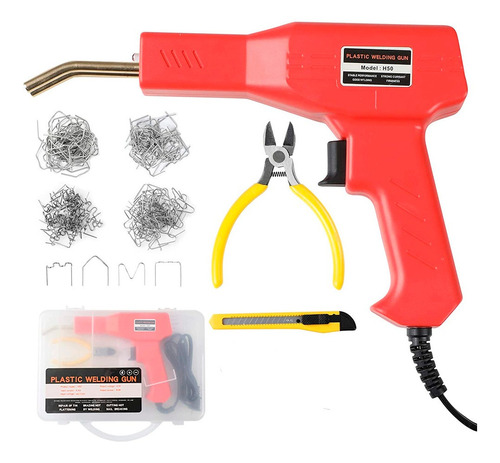 Kit Pistola Soldadora Grapadora De Plásticos Con Accesorios H20 Rojo