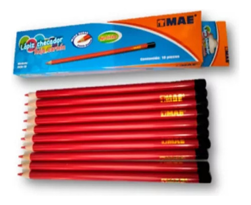 Lapiz Rojo Carmin Checador Caja Con 10 Lapices Redondo 3mm