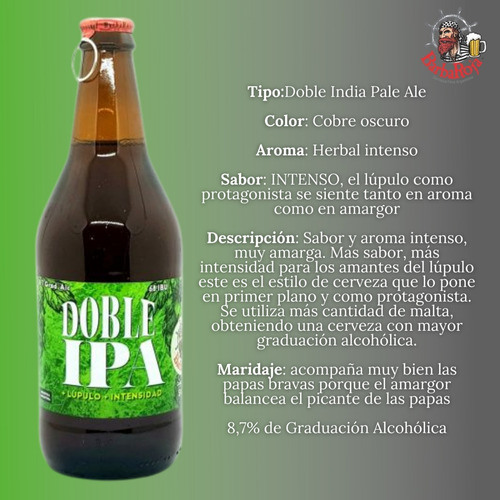 Imagen 2 de 10 de Cerveza Barba Roja Doble Ipa Pack X 12 Botellas 500ml.
