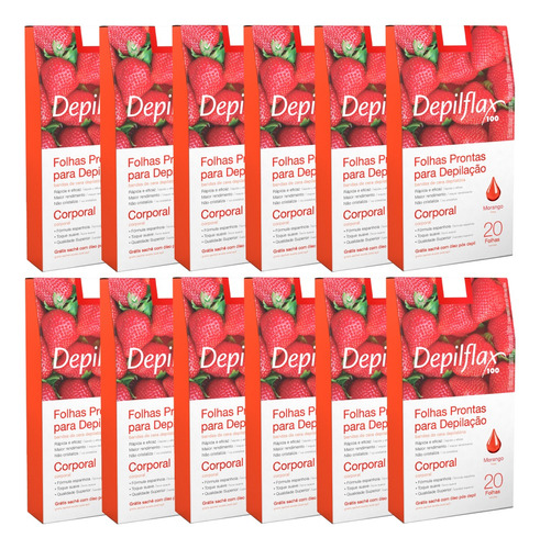 240 Folhas Prontas Depilação Corporal Depilflax Morango