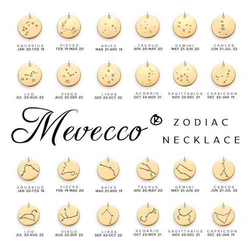 Mevecco Collar Bañado En Oro 18k Disco Zodiaco Signo Piscis