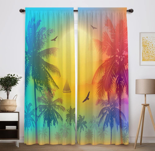 Funnytree Cortina Tropical Para Ventana Playa Color Pastel X