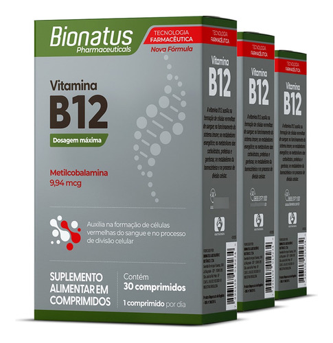 3x Vitamina B12 Metilcobalamina 30comprimidos Bionatus