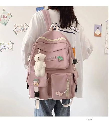 Mochila Para Estudiantes De Escuela De Regreso A Clases Color Rosa Diseño De La Tela Liso