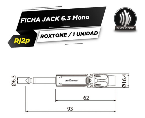 Imagen 3 de 4 de Ficha Plug Mono 6.3 Recto Profesional Roxtone Rj2p