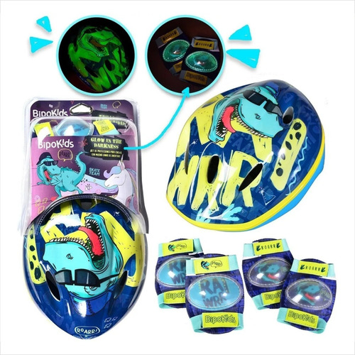 Set De Proteccion Casco Rodillera Codera Bipo Glow Skate S1