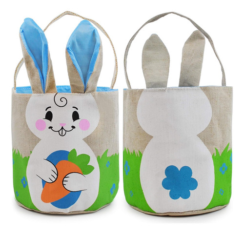 Canasta De Arpillera Diseño Conejo De Pascua Con Asa 2 Pzas