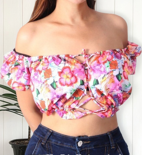 Blusa Crop Top Popelina Sublimada By Zoly Mod:07-crop-top-02