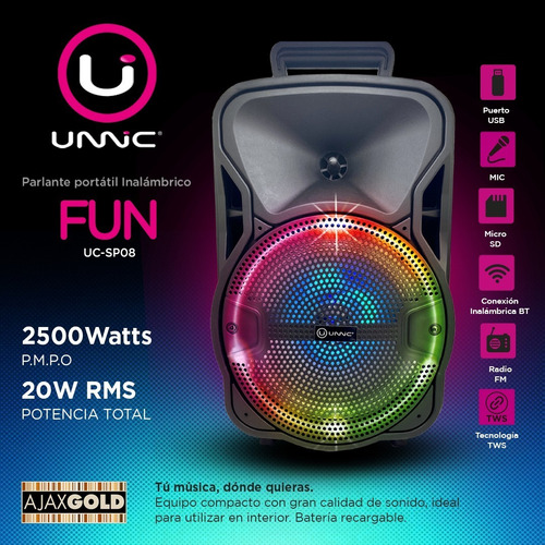 Imagen 2 de 10 de Parlante Portatil Bluetooth Karaoke Recargable Fm+ Microfono