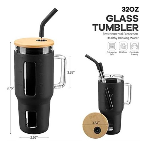 Vaso Kodrine Con Tapa Y Pajita, Vaso De Vidrio De 32 Oz Con