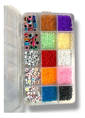 Caja De Mostacillas Bijoueterie Para Pulseras 15 Divisones Ojos Y Corazones