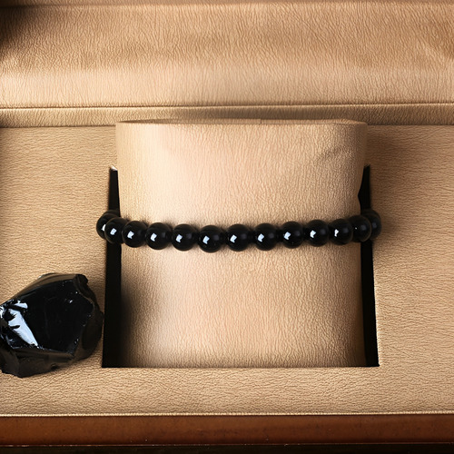 Pulseira De Bolinhas Pedra Onix Com Fio Silicone Unissex