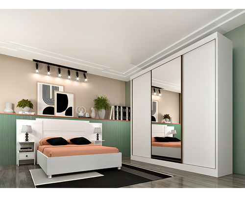 Guarda-roupa Casal Com Espelho Dacar 3 Pt 4 Gv Neve Cor Branco