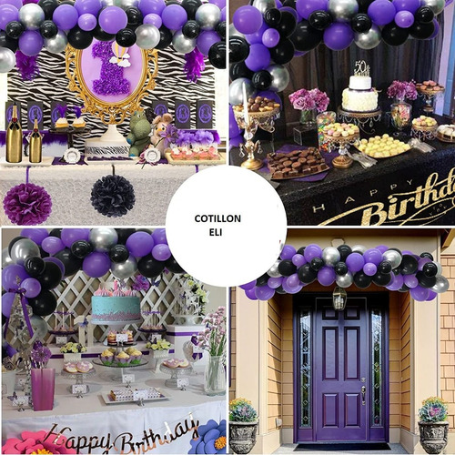 Arco Globos Decoracion Globos Violeta Negro Plateado