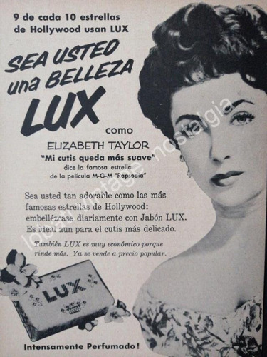 Cartel Retro Cartelito. Liz Taylor Y Jabones Lux 1954 /