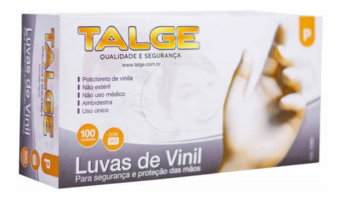 Luvas descartáveis Talge Luva de vinil  cor transparente tamanho  P de vinil com pó x 100 unidades 