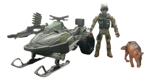 Set De Motonieve Militar + Personaje + Animal C/ Accesorios