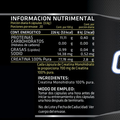 Imagen 6 de 9 de (80 Caps) Creatina Monohidrato Prowinner