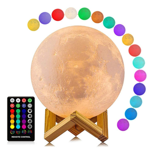 Luz Led Nocturna De Luna Con Soporte Y Mando A Distancia