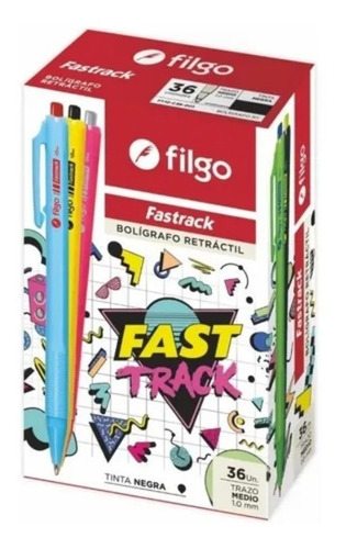 Caja X 36 Boligrafos Filgo Fastrack Retractil 1.0 Mm