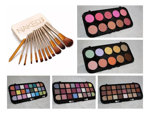 Set Completo Maquillaje Sombras Rubor Corrector Brocha Pince
