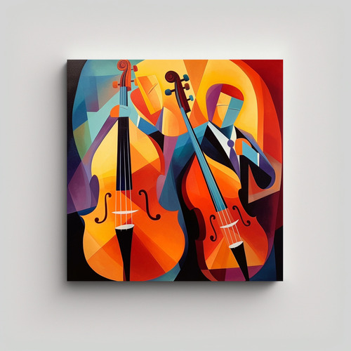 30x30cm Cuadro De Arte Moderno De Un Contrabajista De Jazz E