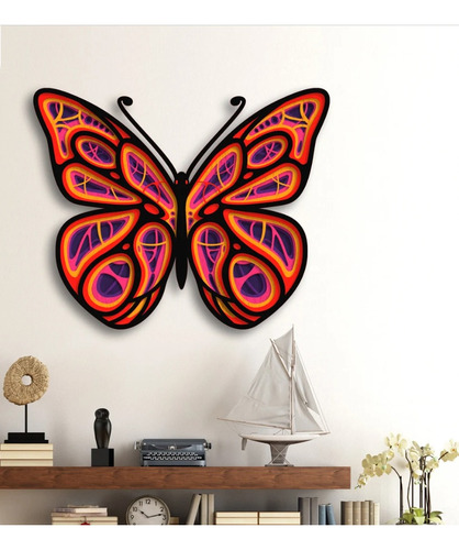 Cuadro Decorativo Mariposa Mandala Colorida En Madera