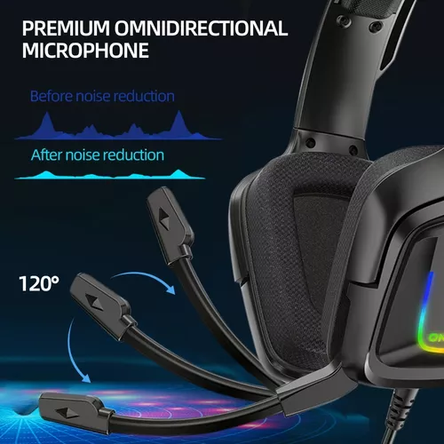 Headset Onikuma K20. Auriculares gaming por cable, con micro, luces LED  RGB. Para PC, PS4, Xbox
