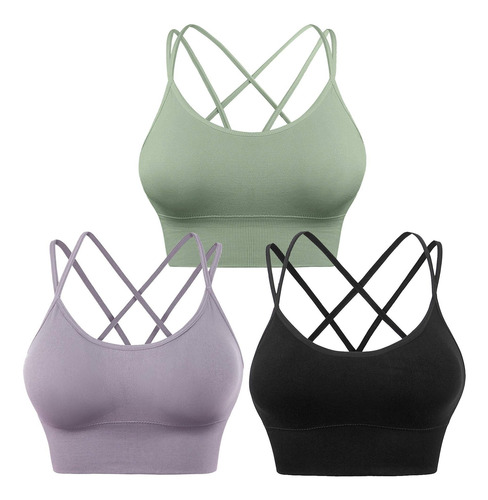 Imagen 1 de 7 de 3 Pz Brasier Deportivo Push Up Sujetador Con Espalda Cruzada